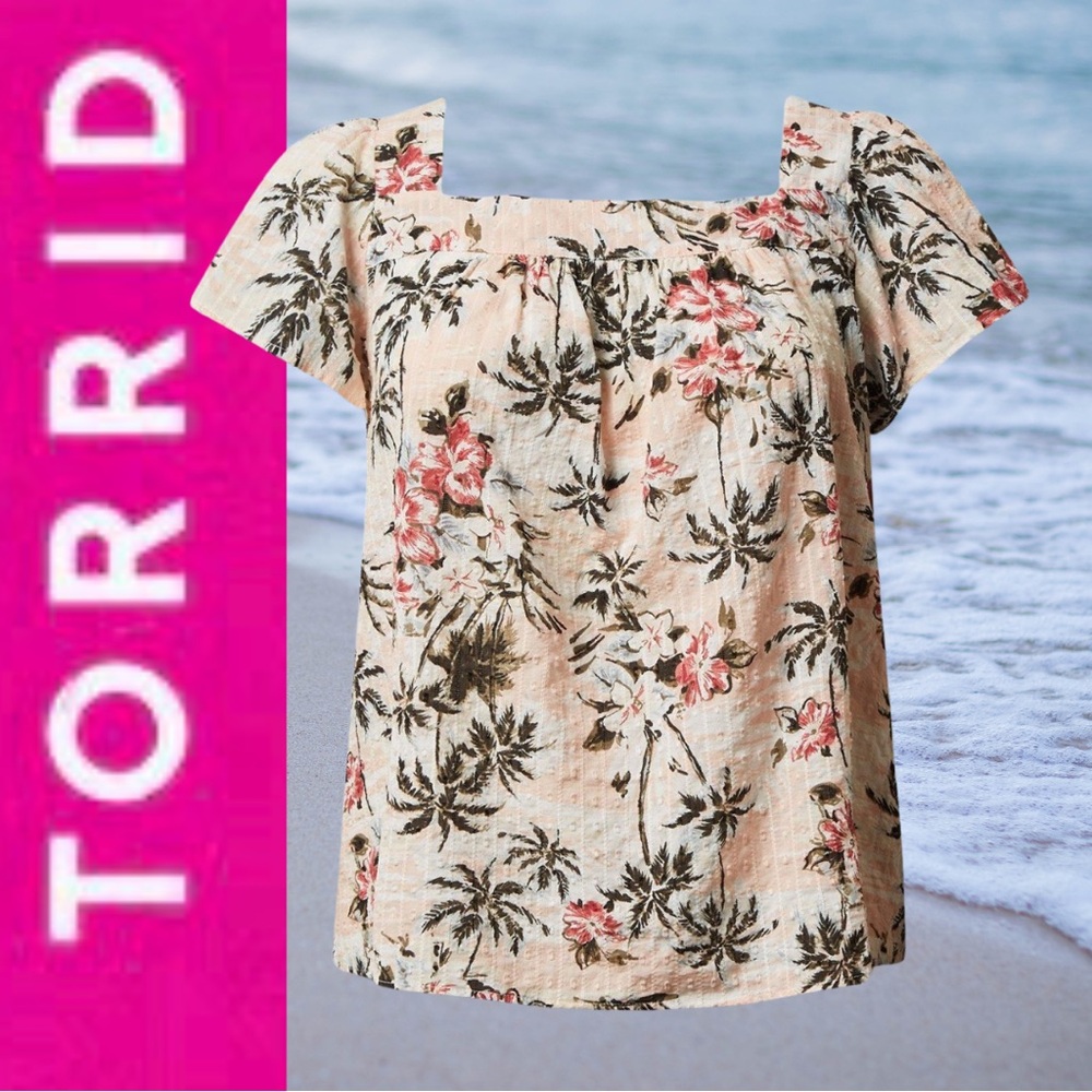 Torrid Clip Jacquard Square Neck Flutter Sleeve Top